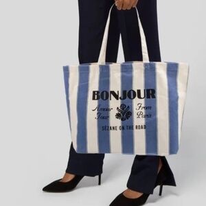 ✨ NEW Sézane Organic Cotton Canvas Tote Bag – “BONJOUR Amour Tour From Paris”